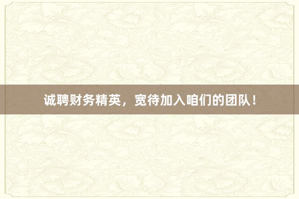 诚聘财务精英，宽待加入咱们的团队！